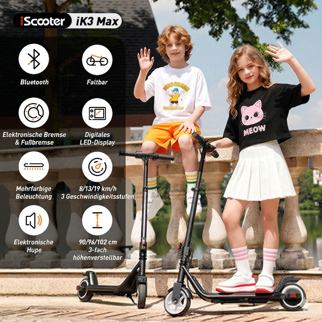 iScooter iK3Pro / iK3Max Kinder E-Scooter mit LED-Lichteffekten
